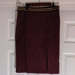 Maeve Burgundy Pencil Skirt with Gold Trim